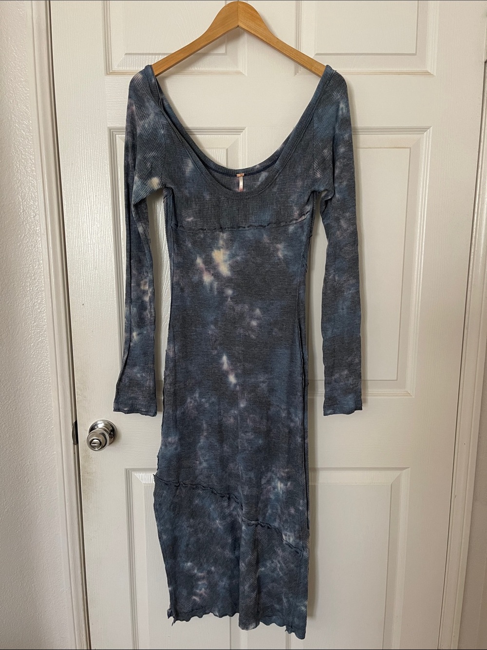 Free People tie dye ribbed midi maxi long sleeve dress S